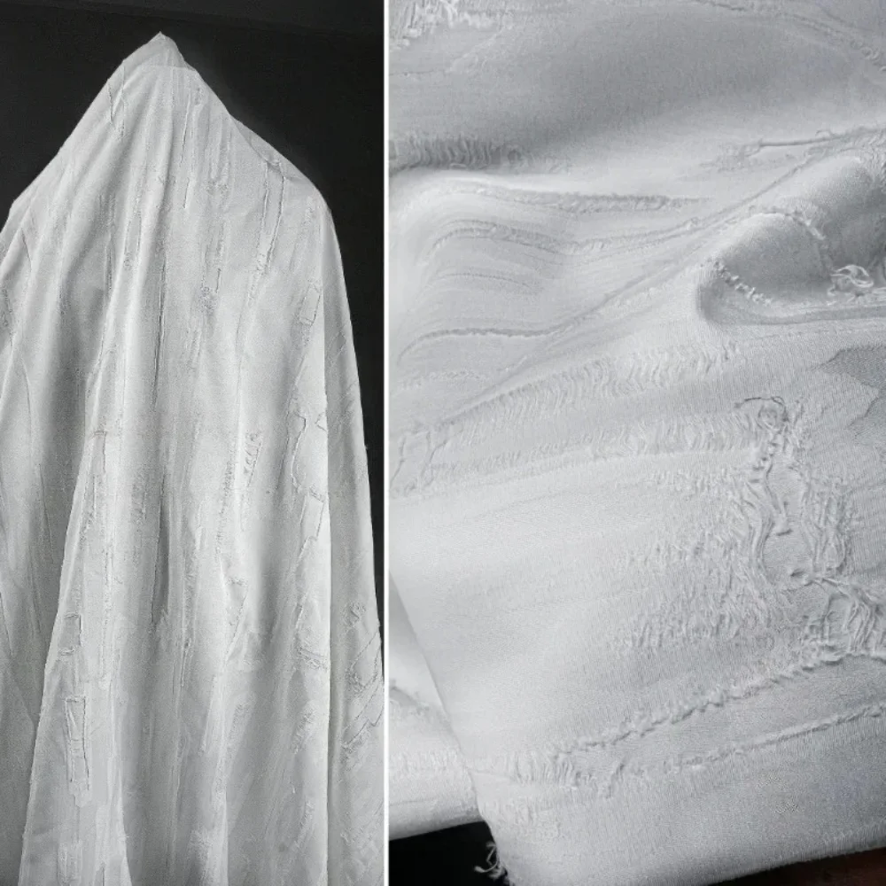 

White Tattered Jacquard Hanfu Fabric for Cheongsam Shirt Pants Jacket Clothing Designer Apparel Diy Sewing Per Meter Cloth