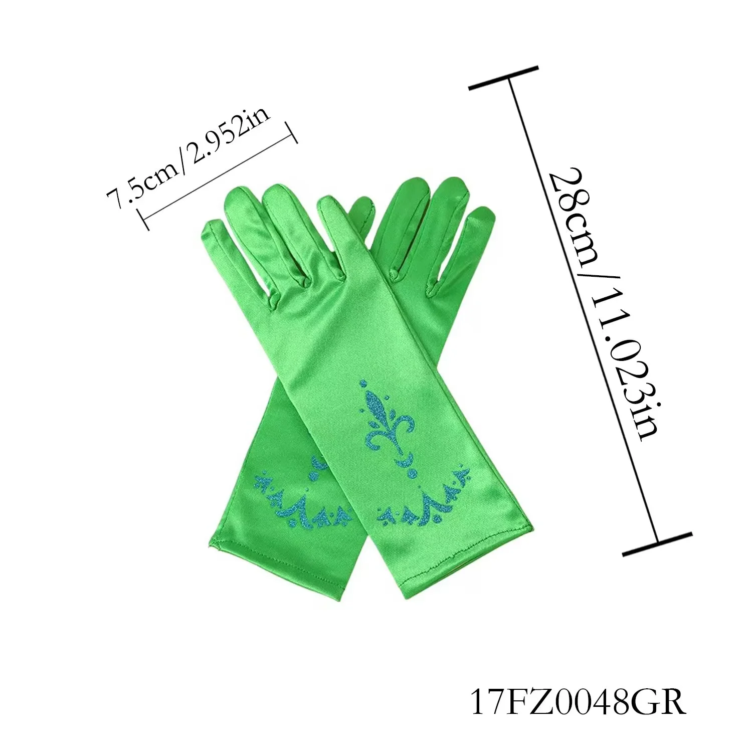 PESENAR Guantes verdes de princesa real con diseño floral azul - Accesorio glamoroso para celebraciones de cumpleaños de princesas