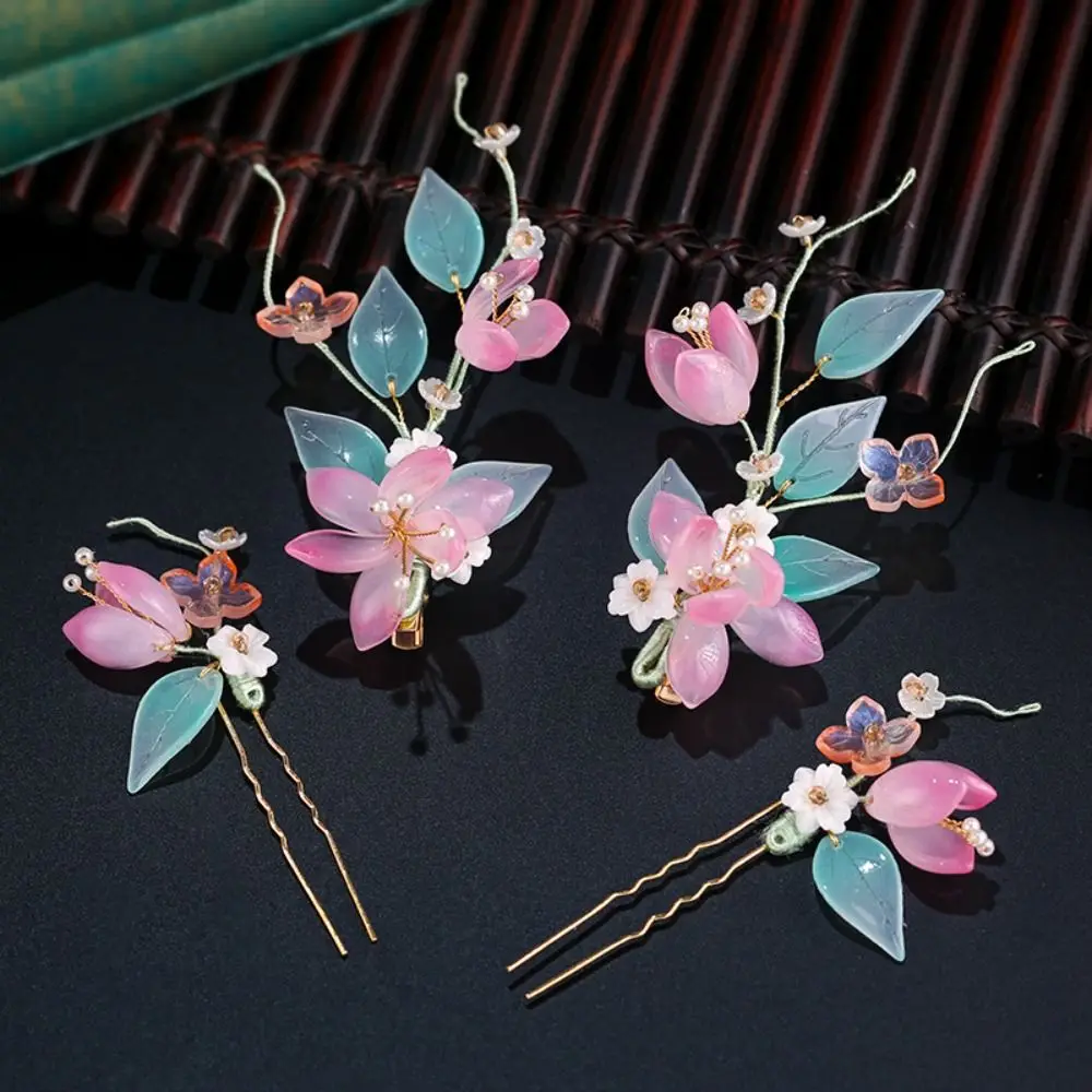 Ancient Style Chinese Style Hairpin Set Tassel Earrings Hanfu Hair Stick Headwear Pearl Flower Hair Comb Hairstyle Design Tool