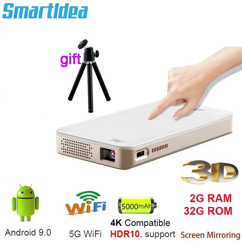 Smartldea Nieuwste Aankomst HD mini smart dlp 4k projector android 9.0 5G wifi BT ingebouwde luidspreker batterij pocket telefoon projectoren