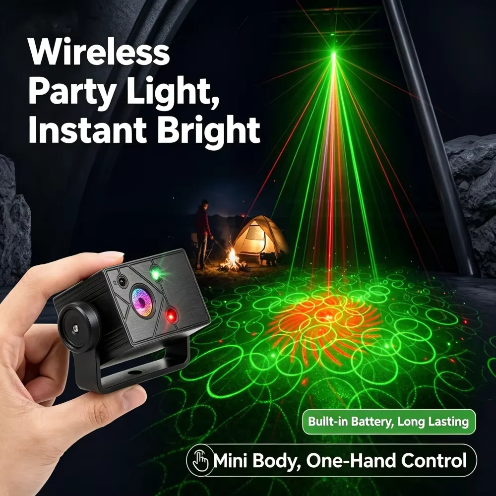 RGB Laser Stage Light Type‑C USB Powered Sound Activated Party Lamp Multiple Pattern Projector Light for Home Bar Club Disco DJ