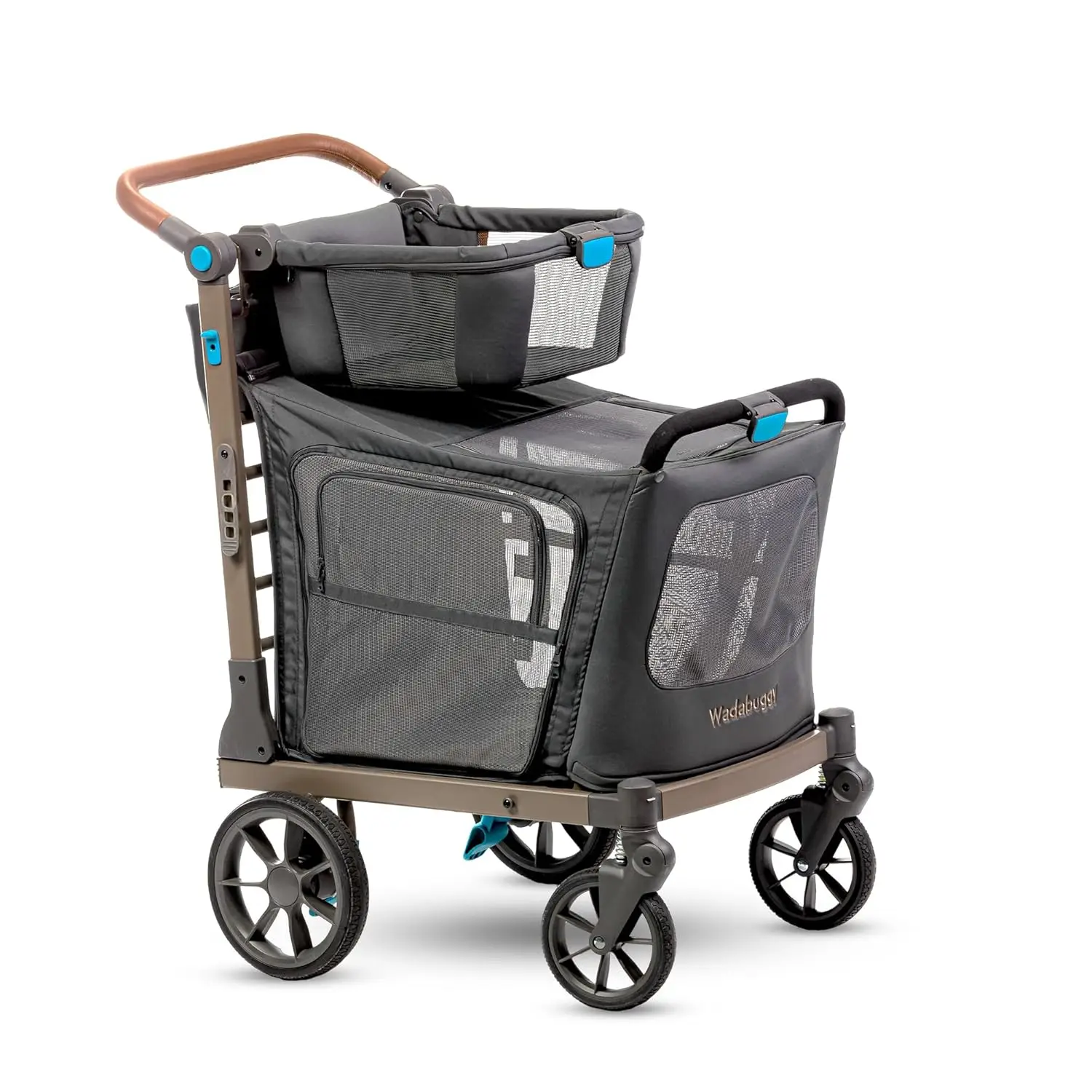 Pet Xl Foldable Cart - Adjustable & Portable Pet Stroller With Pet Caddy, Shopping Basket, Foam Filled Rubber Wheels & Storage