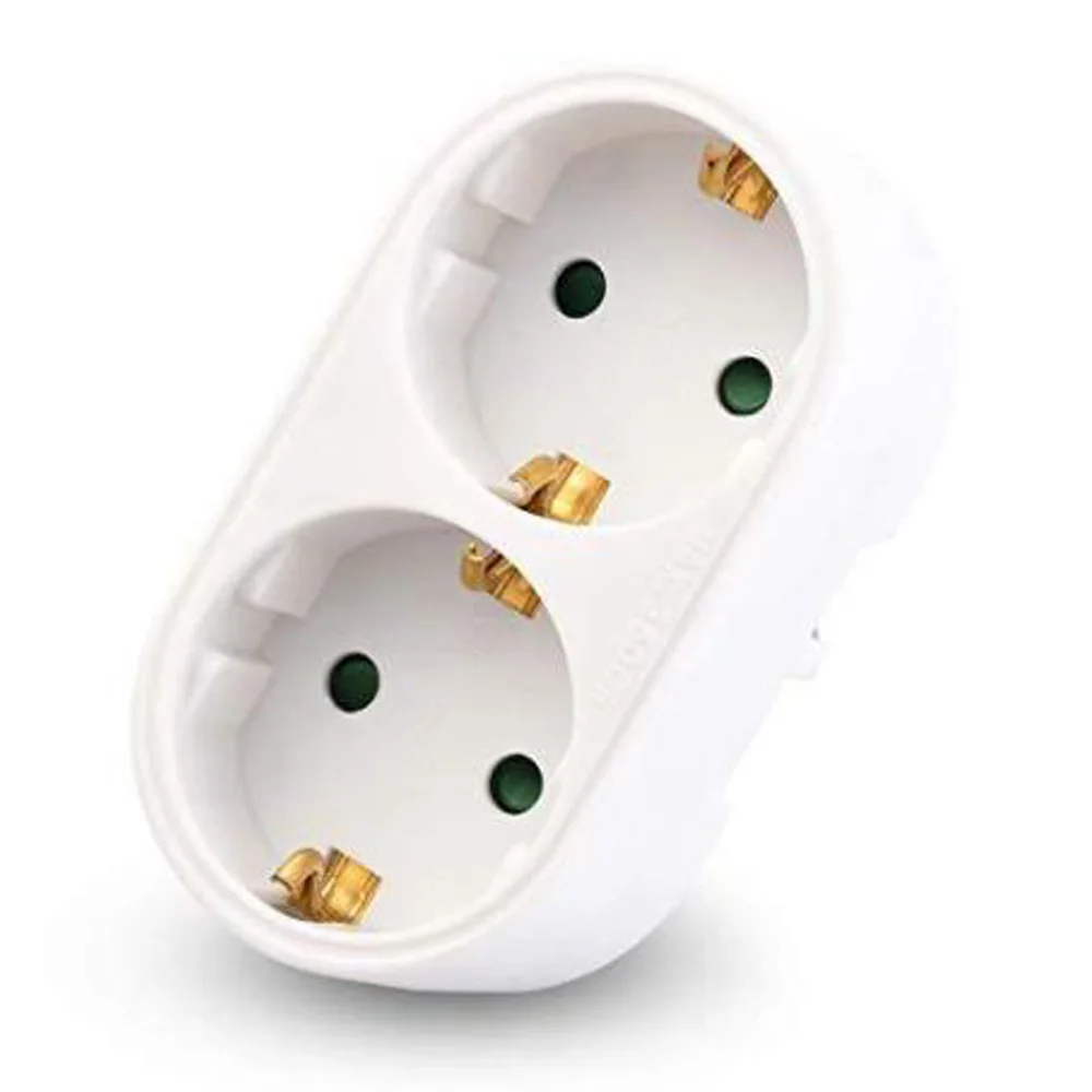 HOT！Socket Adaptor Double 1 SCHUKO/ 2 Euro Plug with Socket Standard Grounding Residential