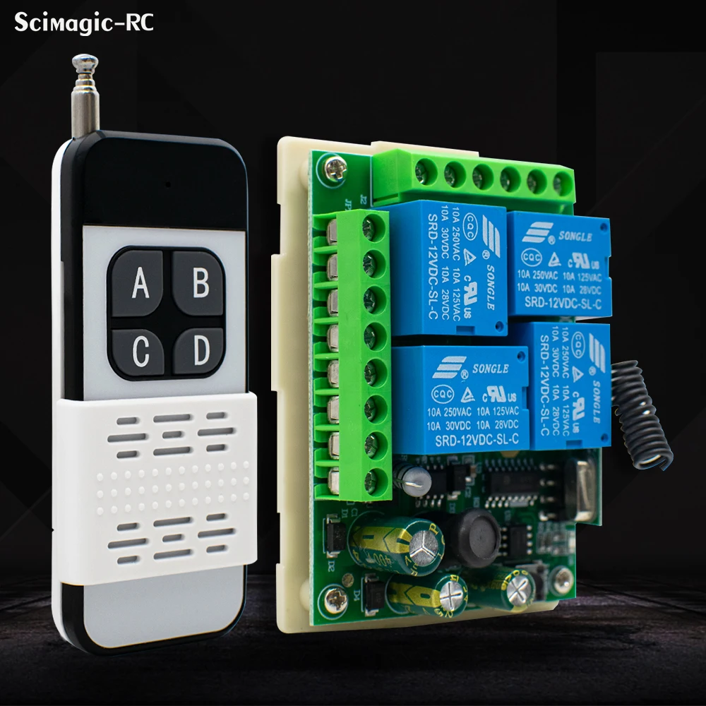 

4 CH 433MHz RF and 4 CH Motor Light Switch Module for Garage Motor Light AC 85-256V Relay Momentary /Toggle /Latched Mode