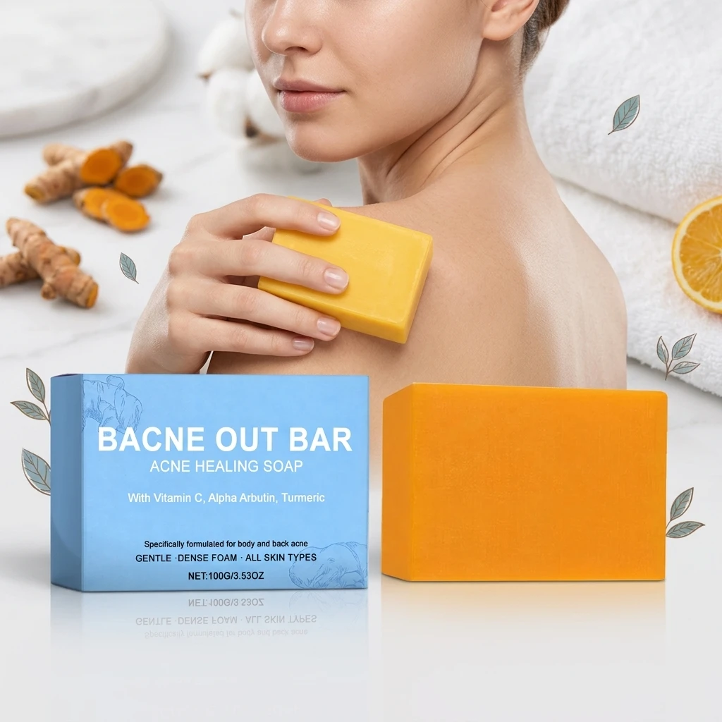 Turmeric Body Cleansing Soap Removes Back Acne Deep Cleanses Rich Lather Banishes Bad Body Odor Gentle Exfoliating Wash Soap Bar