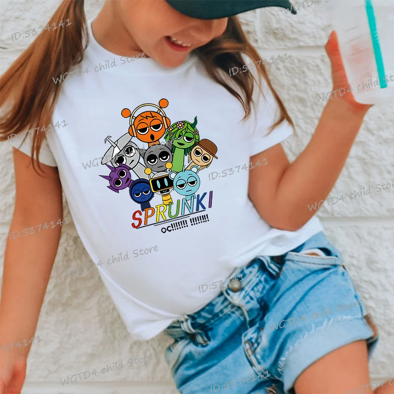 Summer Kids T Shirt Anime Sprunki Graphic Shirt Boys Girls Horror Games Tops Short Sleeve Wild Tee Cartoon Sprunki T-shirts