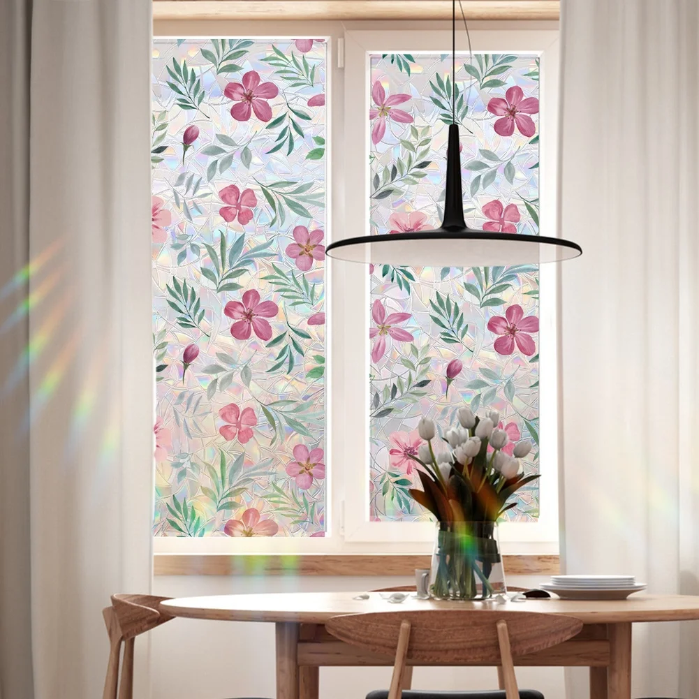 Colorful Floral Window Film Sun Blocking Privacy Glass Sticker For Home Bathroom Door Partition PVC Wall Decal 45x100cm