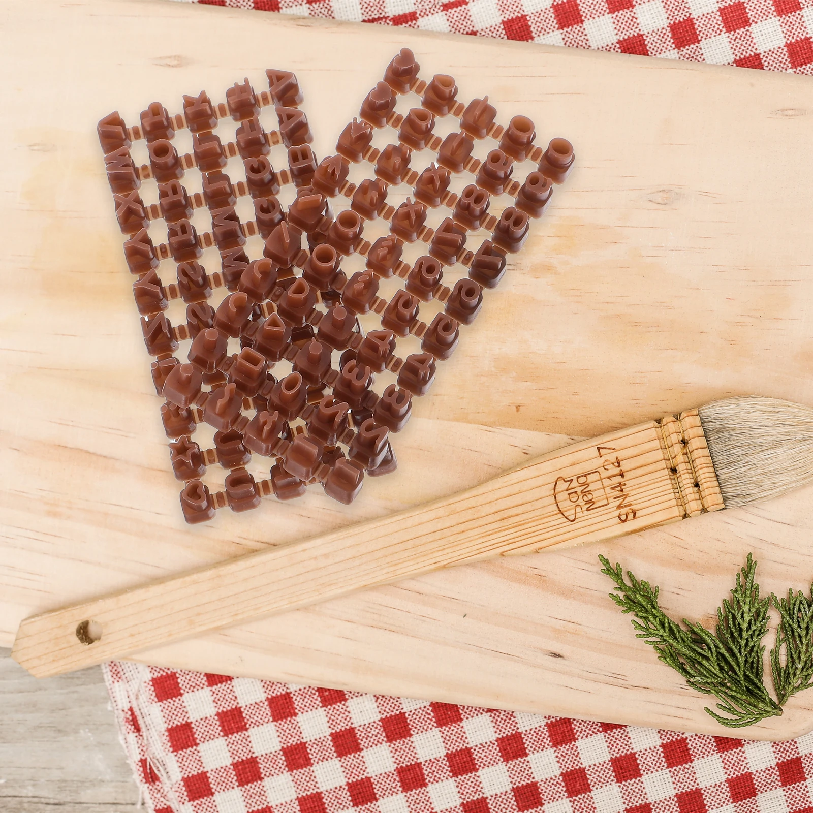 

2 Sets Brown Mini Polymer Clay Alphabet Letter Stamps Removable Mold for Crafts Cookie Making DIY Projects