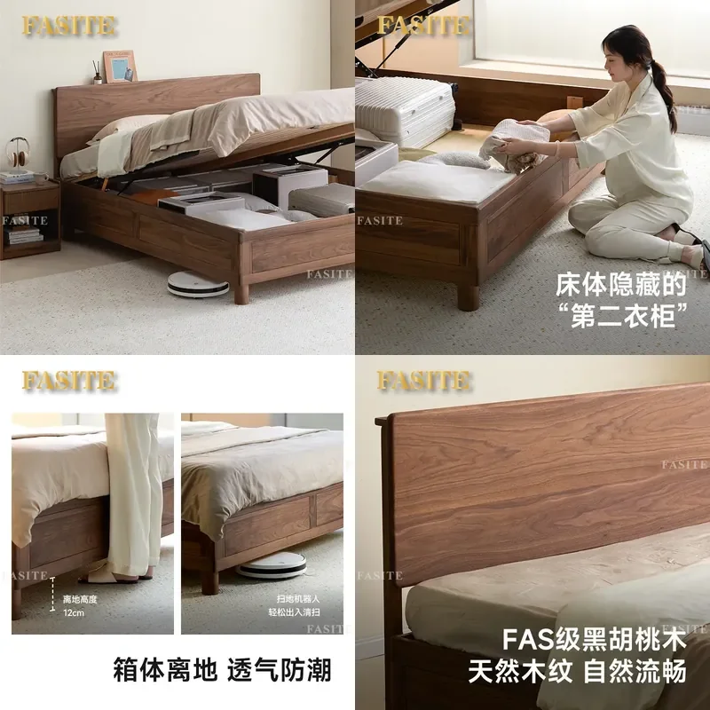 For Full Warehouse Box Bed Solid Wood North American Black Walnut Storage Off Ground High Box Type Double Bed Furniture