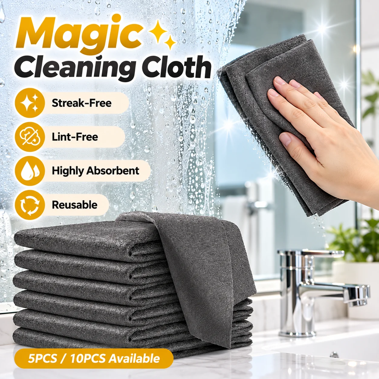 5/10PCS Magic Cleaning Cloth 19x25cm Microfiber Streak Free Lint Free Towels for Glass Window Mirror Car Kitchen