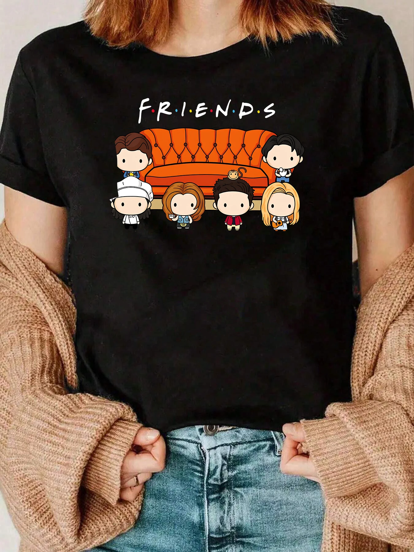 Friends Cartoon Characters Printed T Shirt For Women Casual Wear 220g