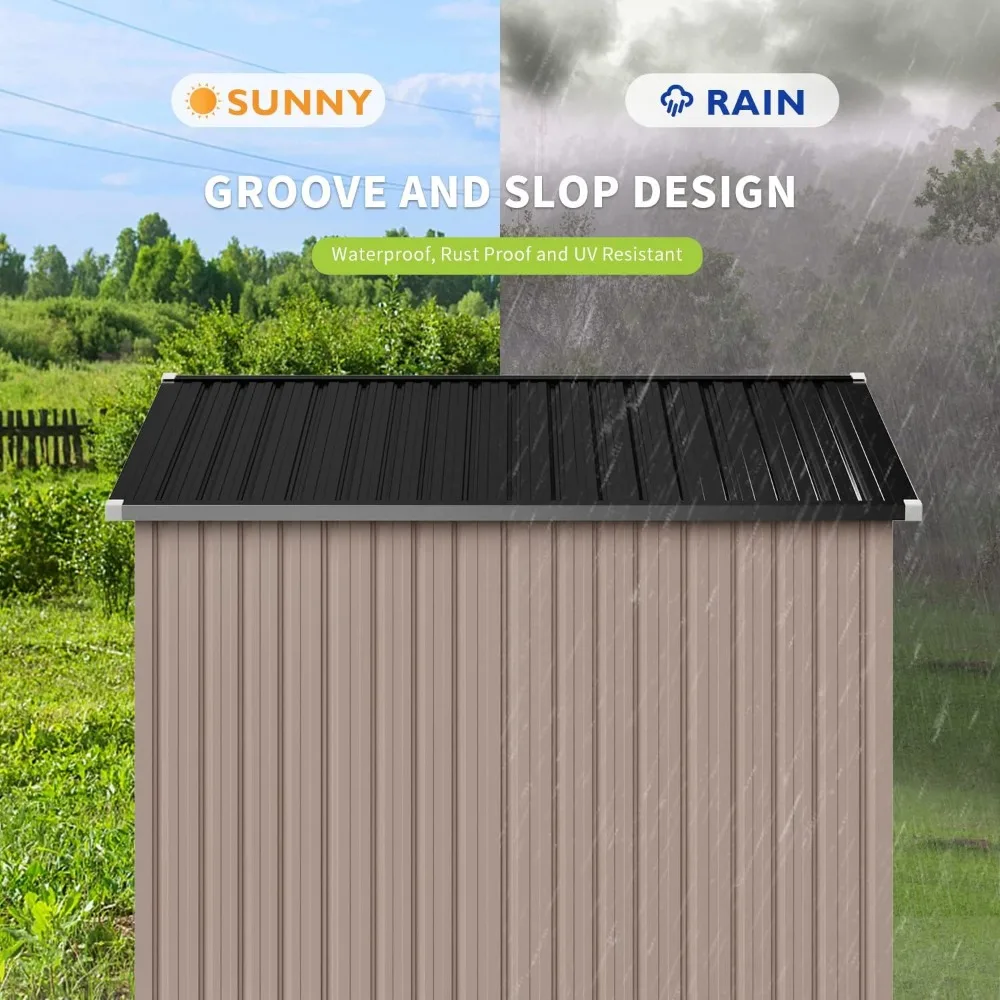 8.1 X 5.3 Feet Outdoor Metal Tool Shed, Waterproof All-weather Garden Shed Storage Shed, Brown