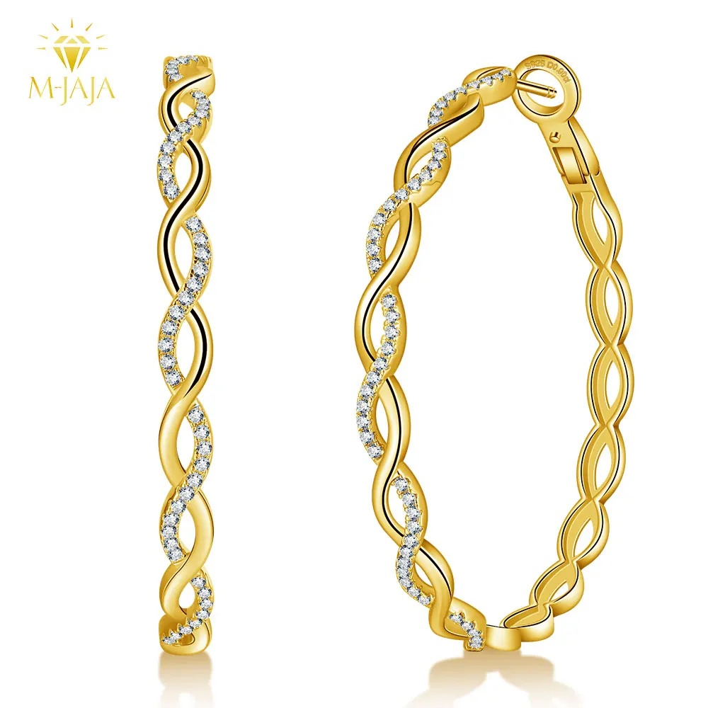 

M-JAJA Moissanite Diamond Hoop Earrings Twisted Infinity Earrings for Women 18K Gold Plated S925 Sterling Silver Fine Jewelry