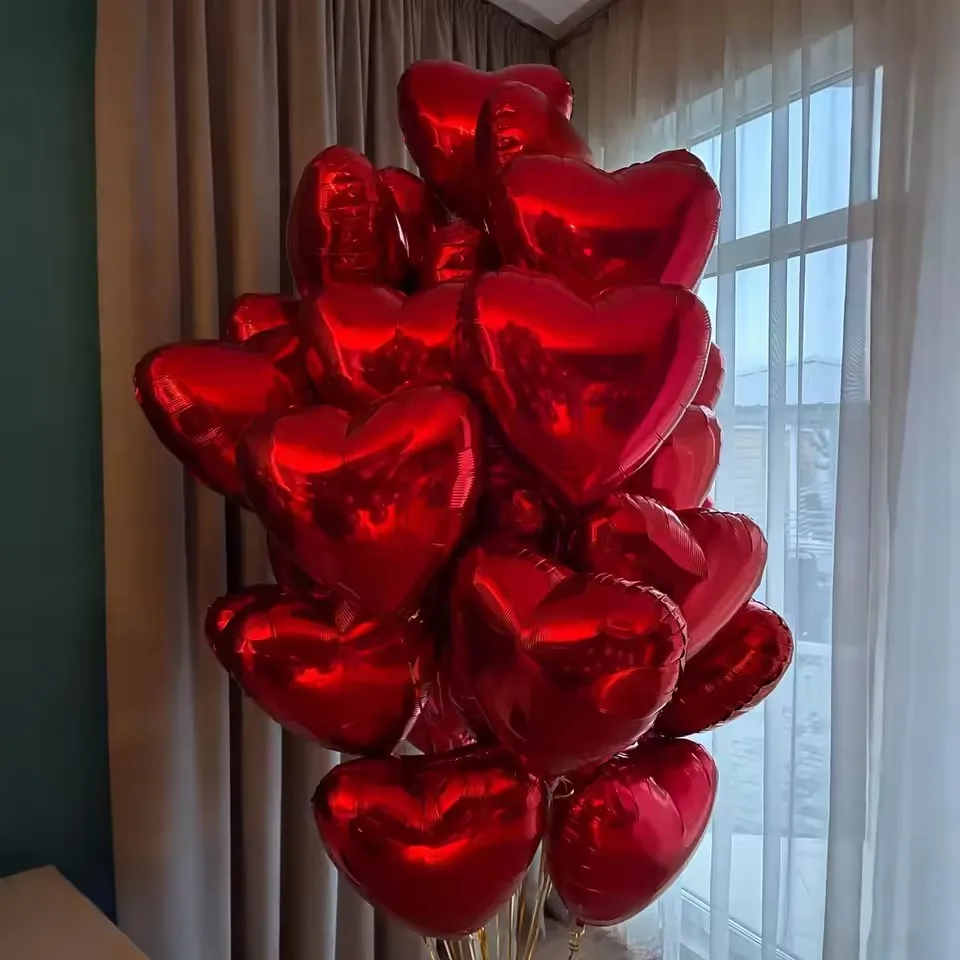10Pcs 18Inch Red Heart Shaped Foil Helium Balloons for Valentine's Day Wedding Shower Anniversary Engagement Decoration Globos