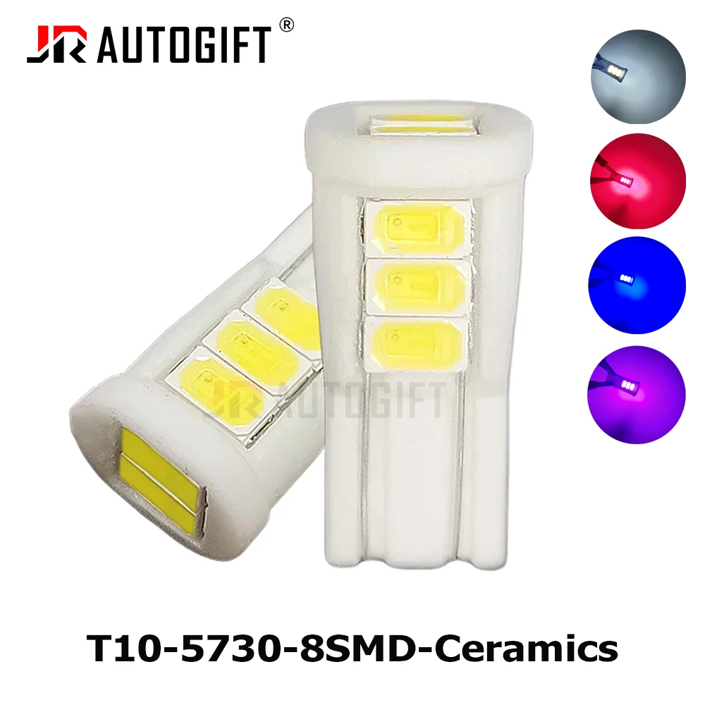 

100 шт. T10 W5W 5730 8SMD 194 168 керамическая автомобильная лампа 12 В 24 В клиновые стояночные огни лампы для внутренней панели автомобиля свет красный синий