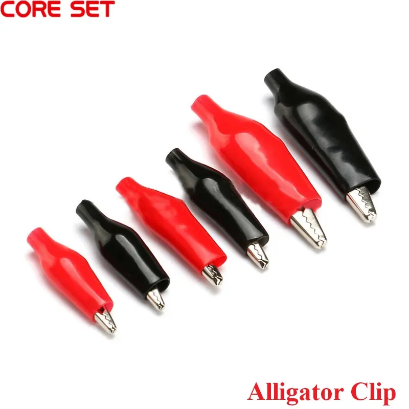 5Pcs Metal Alligator Clip Crocodile Electrical Clamp 28mm 35mm 45mm Black Red Clip for Testing Probe Meter with Plastic Boot