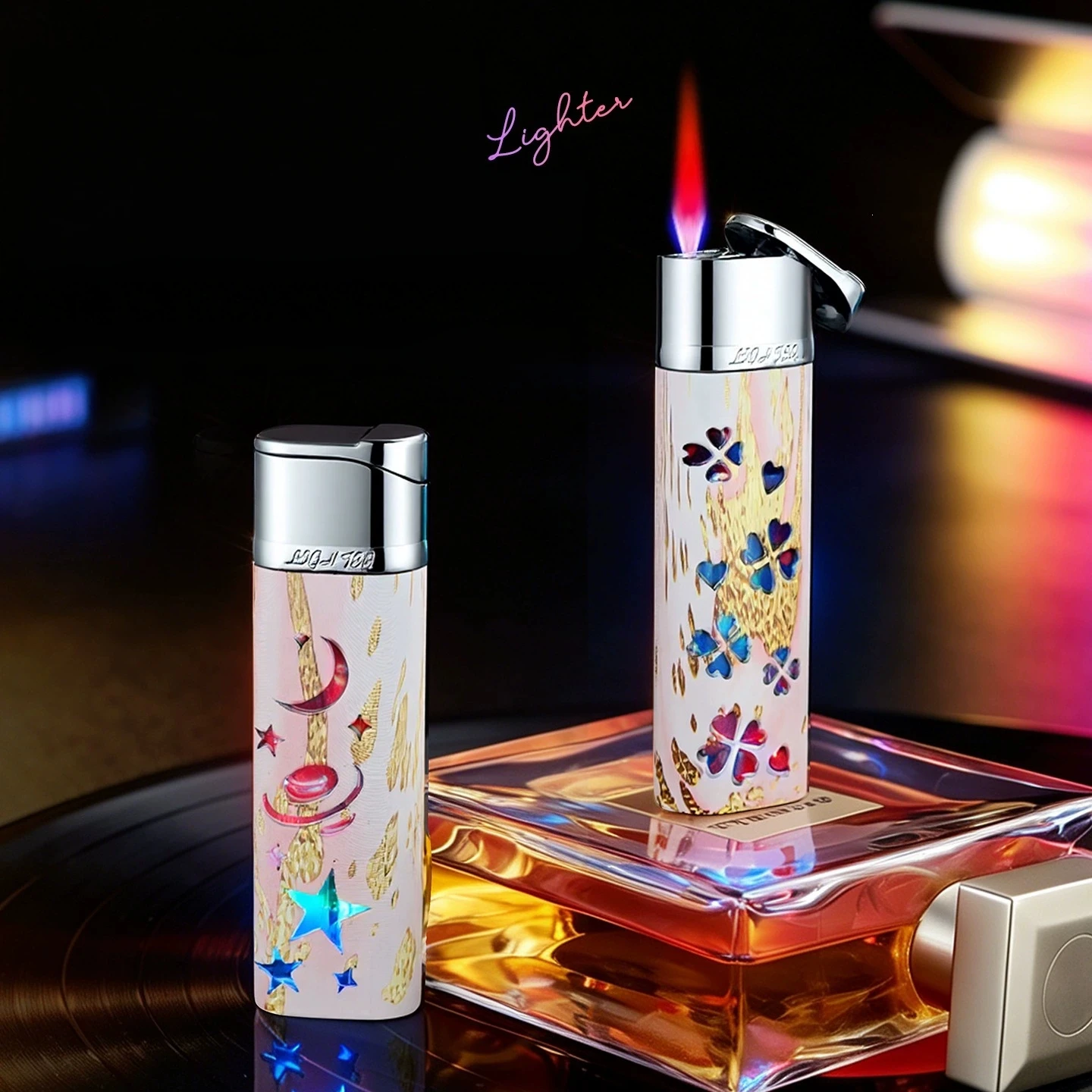 Hollow Transparent Seven Color Sparkling Inflatable Windproof Lighter Outdoor Portable Straight Forward Lighter Men's Gift