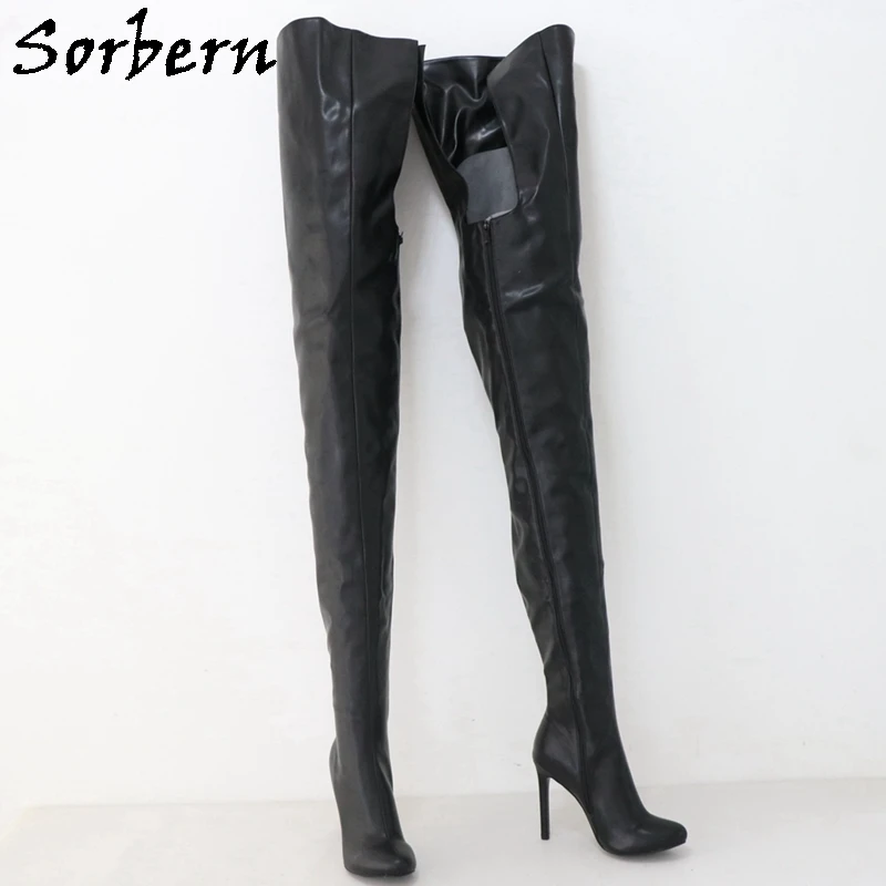 Sorbern 80Cm Crotch /100Cm Out Shaft Length Boots Women High Heel Wine Red Black Matte Shoes Round Toe Custom Crossdresser Boot