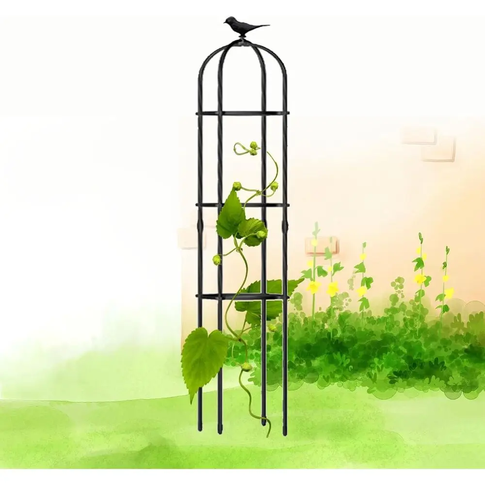 

Metal Climbing Plant Trellis - Round Garden Support, Durable Black, Multiple Heights for Potted Decor