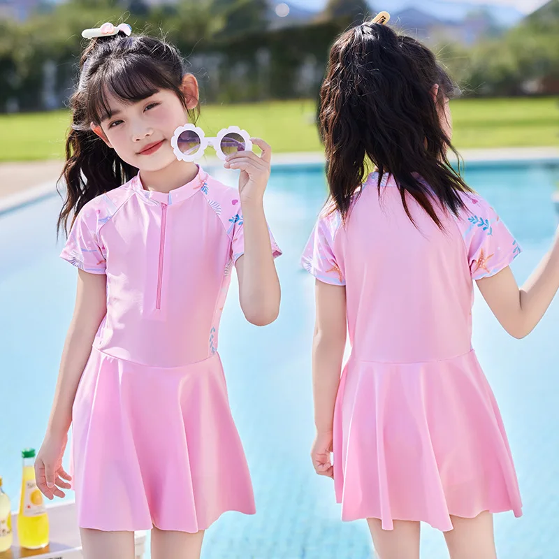 Girl\'s Swimwear Skirt Fashionable Print One Piece Swimsuit Hot Spring Swimming Dress In Stock