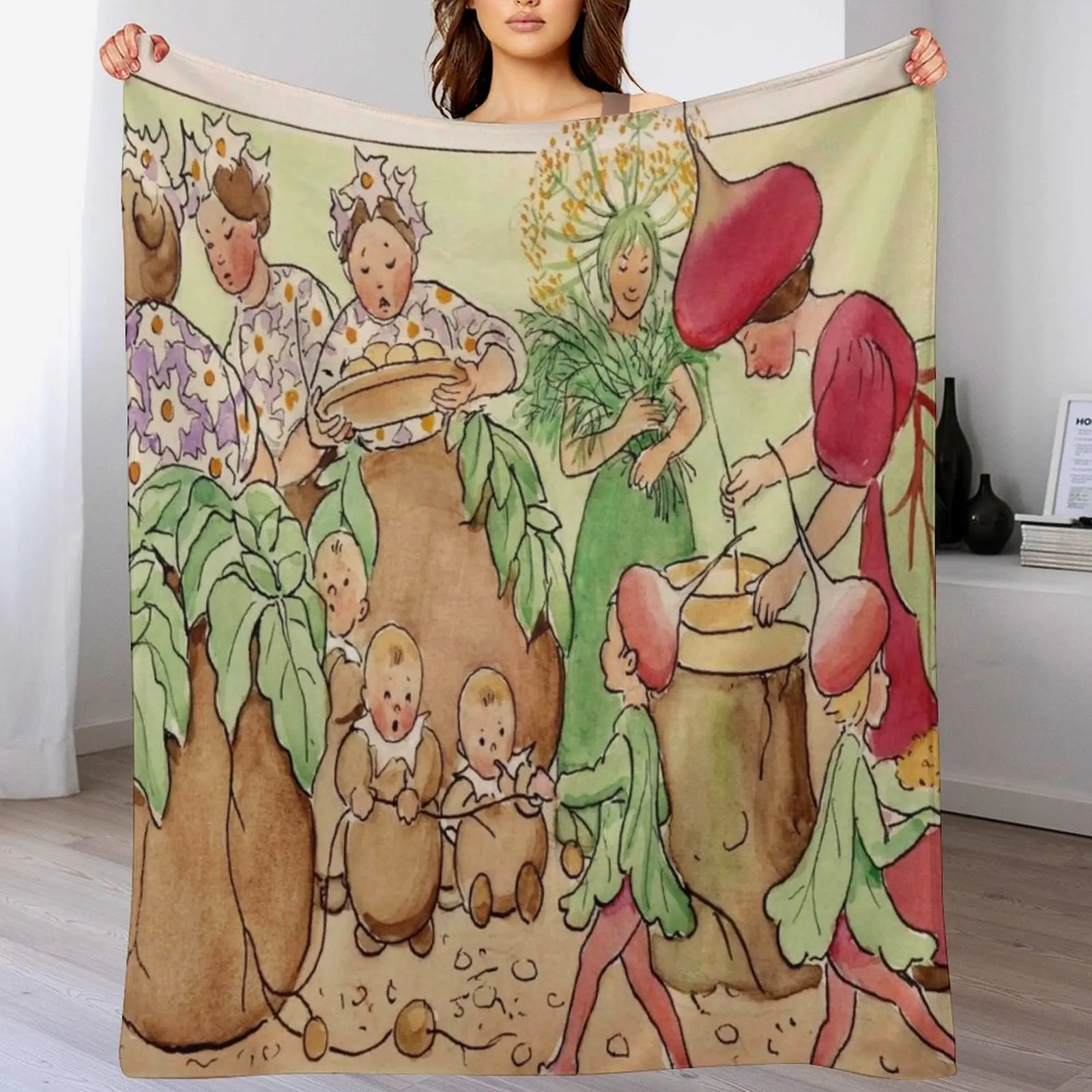 “The Root Cellar” by Elsa Beskow (1921) Throw Blanket