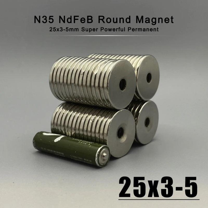 2/5/10/20Pcs 25*3-5Mm Neodymium Schijfmagneet 25X3 Gat 5 Mm Super Krachtige Sterke Permanente Magnetische Imanes 25Mm X 3Mm Gat 5 Mm