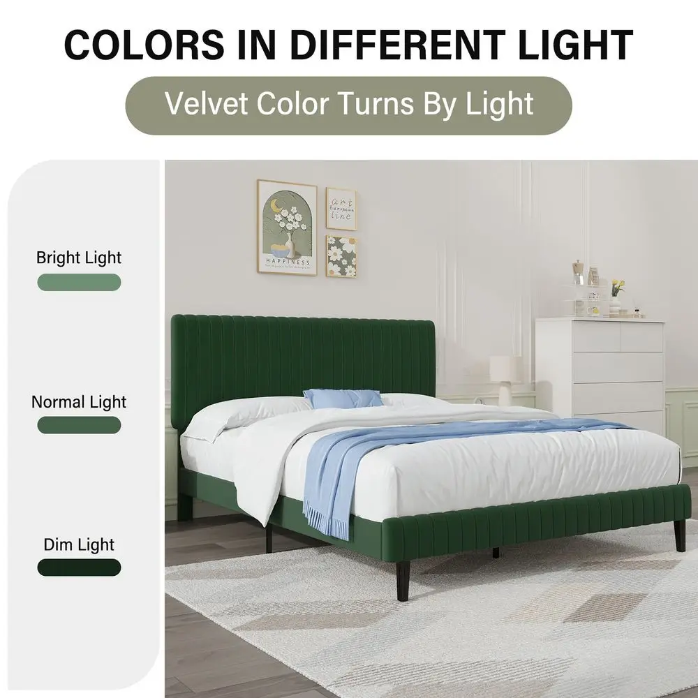 

Bed Frame, Upholstered Bed Frame With Headboard And Footboard, Vertical Channel Tufted Headboard, White Black Pink Green Blue,
