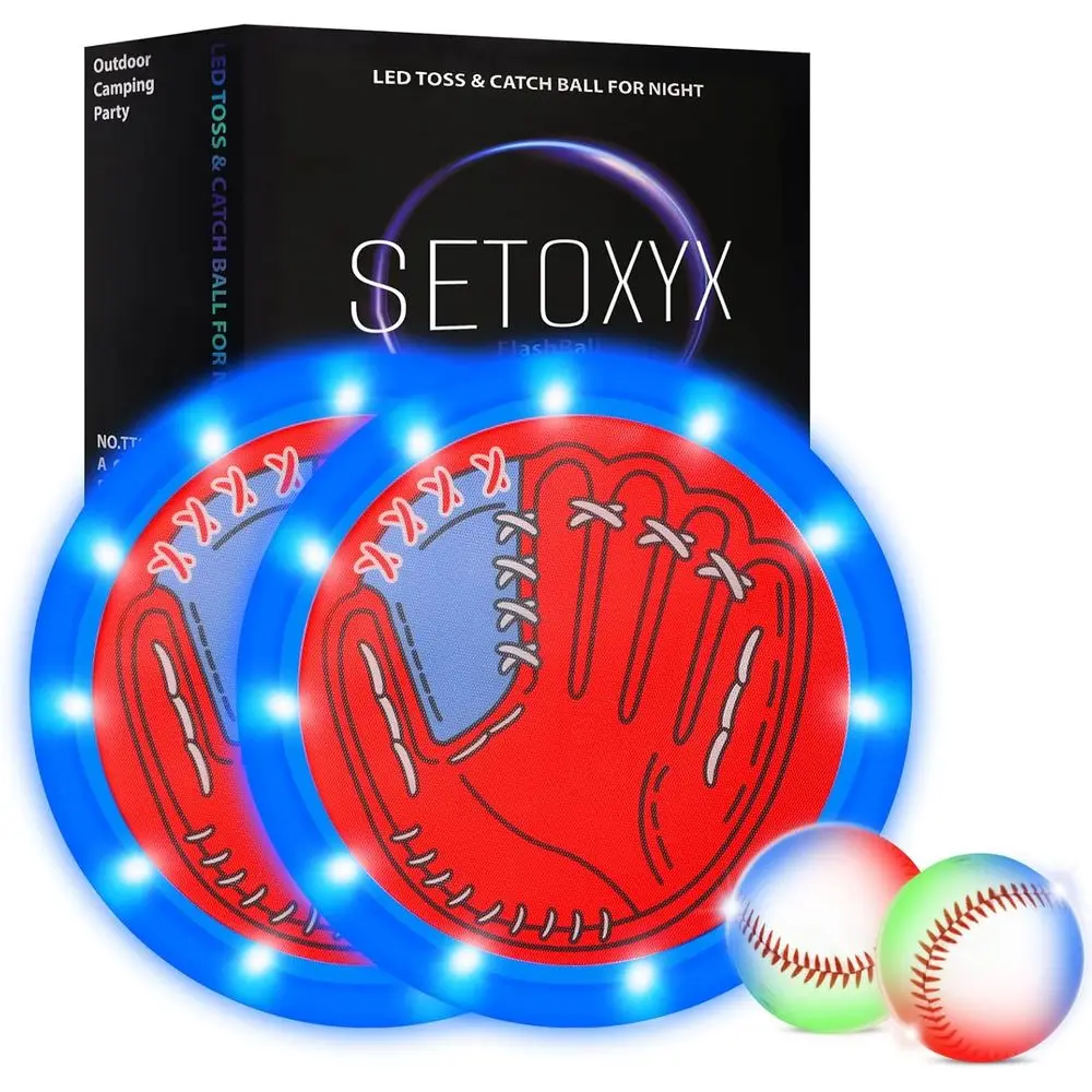 

Toss and Catch Ball Game Set, Glow in The k, Kids Toddler Baseball Catch Ball Outdoor & Beach Toys, amily Games or Pool Yard Cam