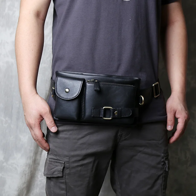 Mini Genuine Leather Waist Bag For Men\'s Fashionable Multifunctional Mobile Phone Bag Casual Sports One Shoulder Small Chest Bag