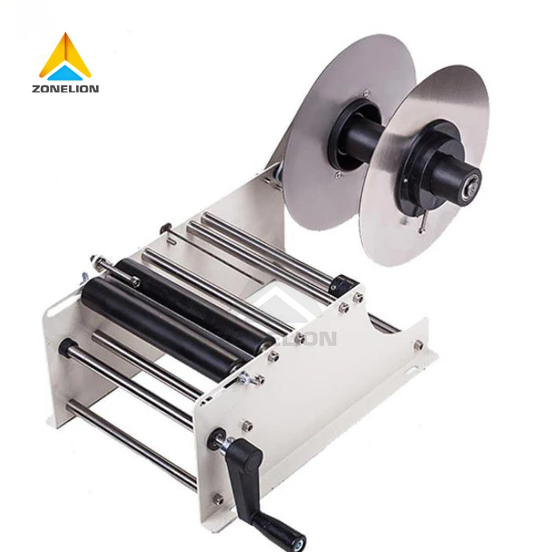 Portable Manual Round Bottle Labeling Machine, Self-Adhesive Sticker Labeler For Wine/Glass Bottles, Front & Back Use
