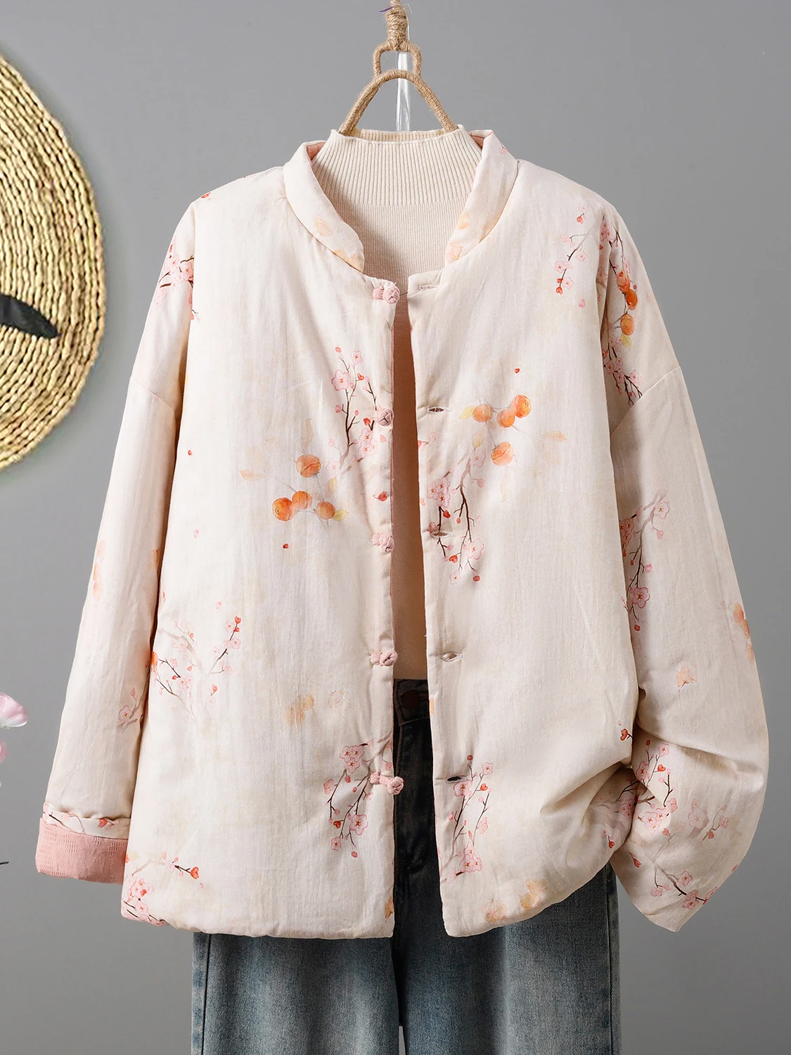 

New Chinese Sle Double-Faced Cotton Jaet Women's Winter Warm Stand Collar Tang Costume Cotton Coat with Button Design