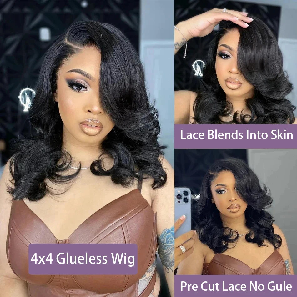 Short Bob Body Wave  Frontal Human Hair Wig Easy To Wear No Skills Need Preplucked Natural Hairline Pre Bleached Knots For Women