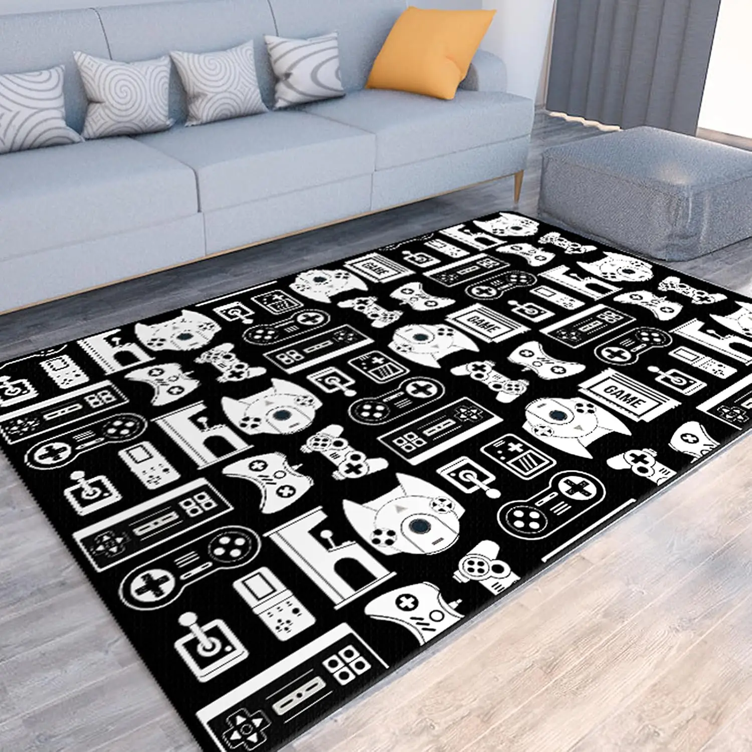 Game Rug Teen Boys Carpet with Game Controller Decoration, 3D Gaming Rugs for Boy’s Bedroom Living Room Playroom, Non-Slip