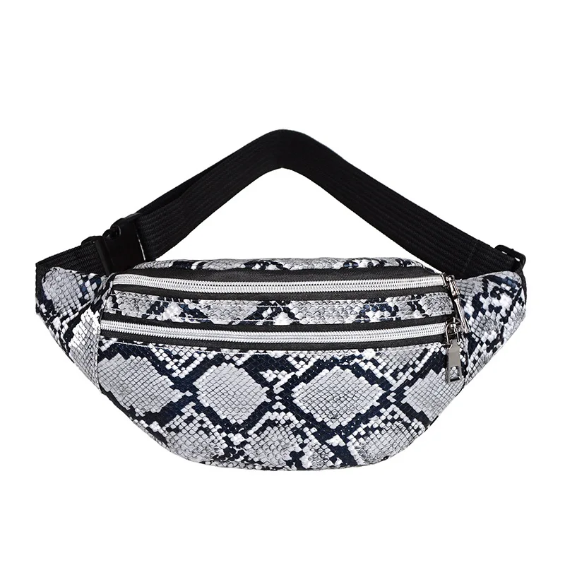 Outdoor Waist Bag Waterproof Snakeskin Waist Bum Bag Running Jogging Belt Pouch Zip Fanny Pack Mobile Phone Bag PU Chest Bag