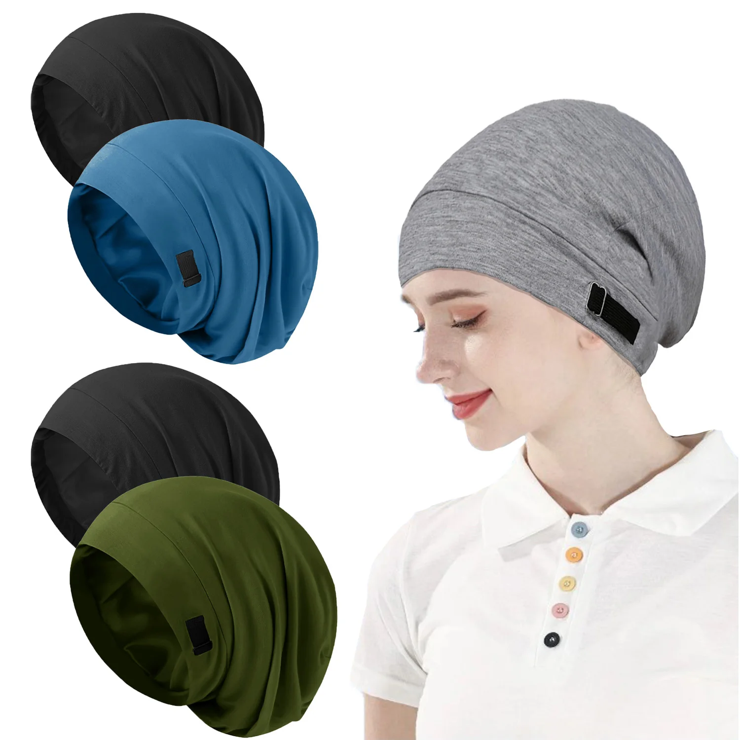 

Unisex Baggy Hat Double Layer Satin Lining Night Muslim Sleep Cap Ladies Elastic Adjustable Beanie Headwrap Hair Care Chemo Cap