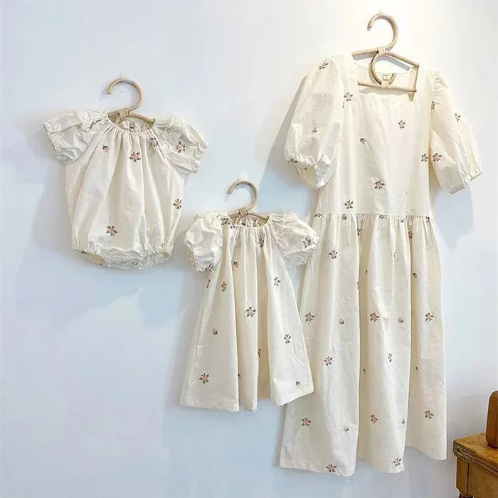 

Mother Daughter Matching Summer Dresses Korean Children's Clothing Baby Romper Women Dress for Mom and Baby Girl Clothes Robe