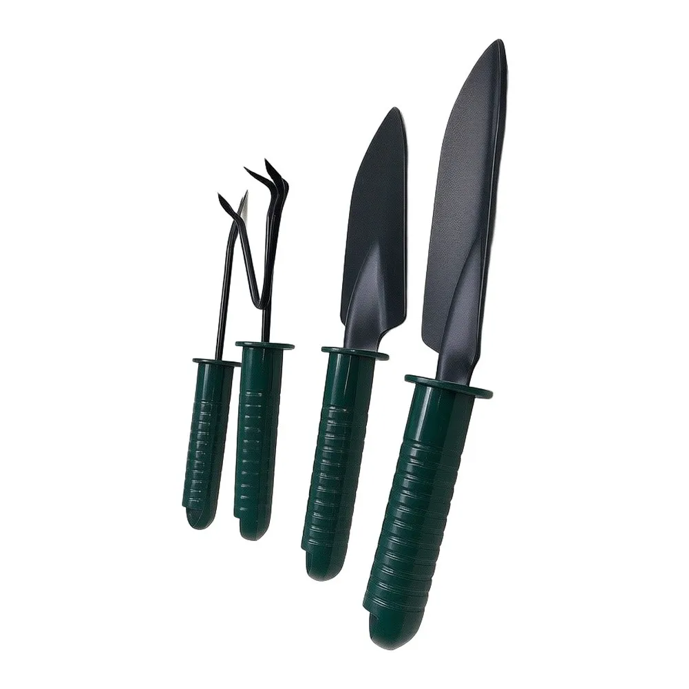 Alloy 4 Piece Gardening Tool Set Includes Trowel Transplanter Cultivator and Weeder Space Saving Hanging Hole Design