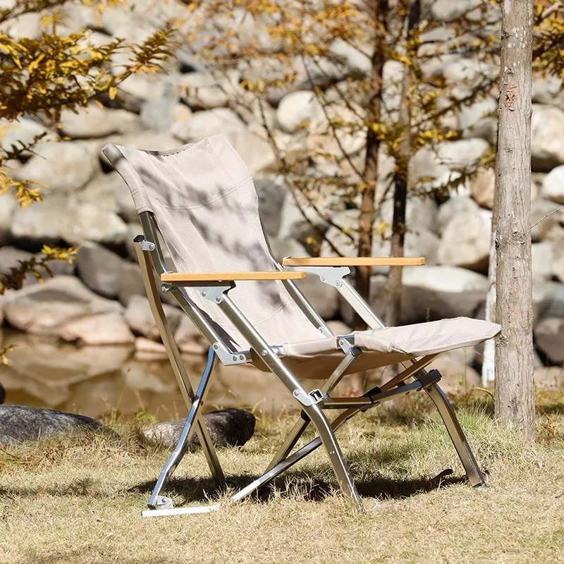 Silla plegable para acampar al aire libre, respaldo alto, reclinable, aleación de aluminio, reposabrazos portátil, silla de playa