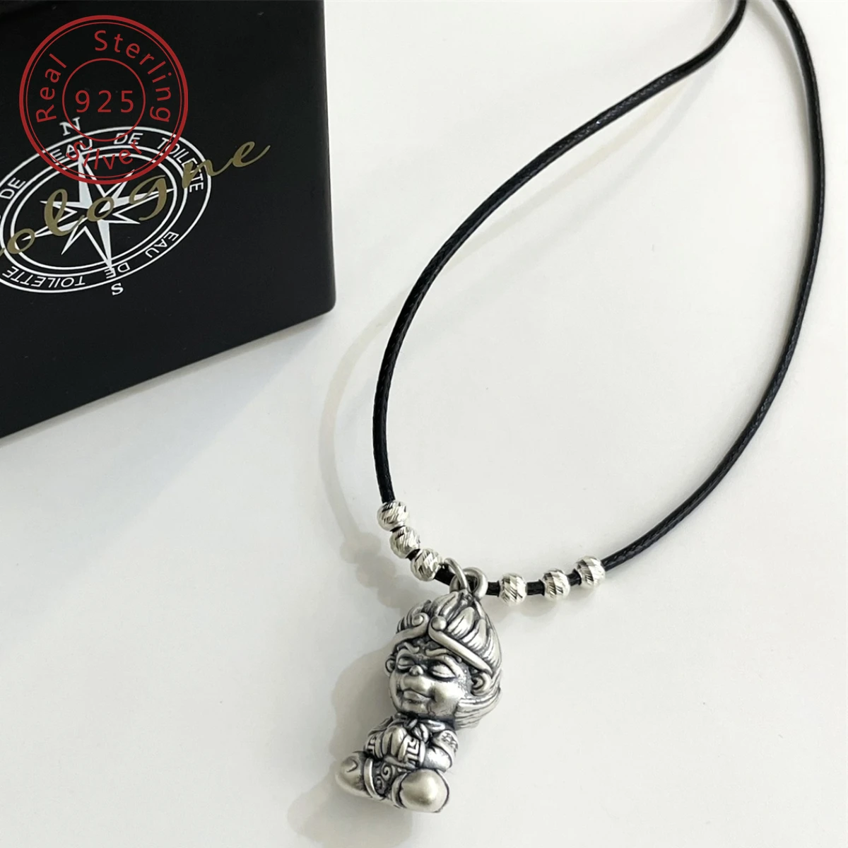 925 silver three-dimensional Wukong leather rope drawstring necklace, niche design sense, gender free accessory