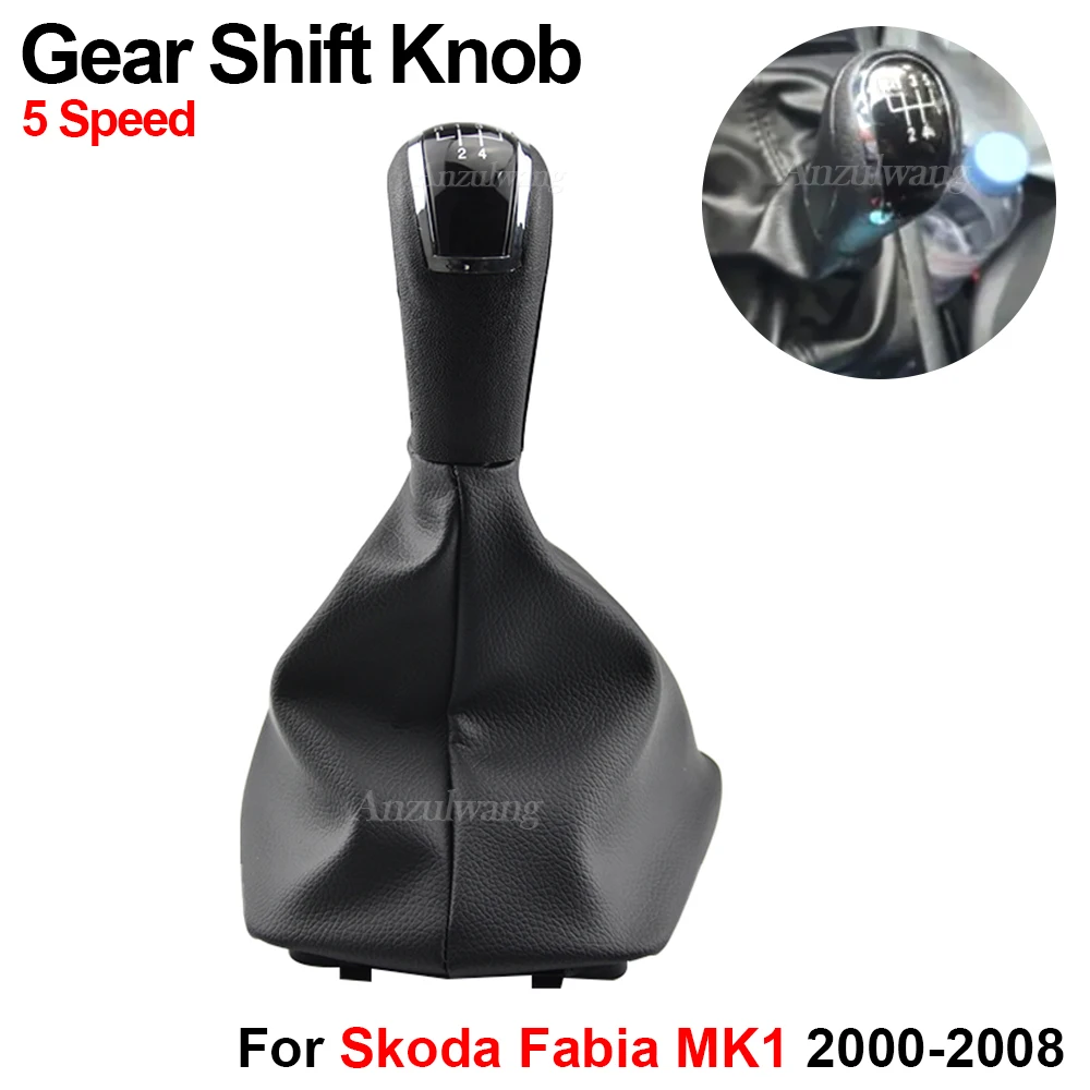 For Skoda Fabia MK1 1999 2000 2001 2002 2003 2004 2005 2006 2007 2008 Car-Styling 5 Speed Gear Stick Shift Knob Leather Boot