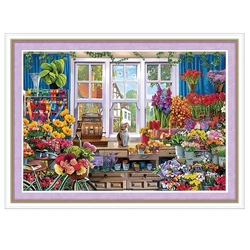 Scenic Painting Fresh Flower Shop Cross Stitch Kit DIY Handmade Embroidery Living Room 11CT9CT New Fashion Needlework Pack Set