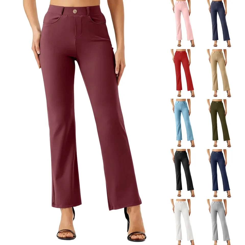 Elegant Suit Pants Womens High Waist Straight Leg Trousers Solid Office Lady Business Casual Work Pants Pantalones