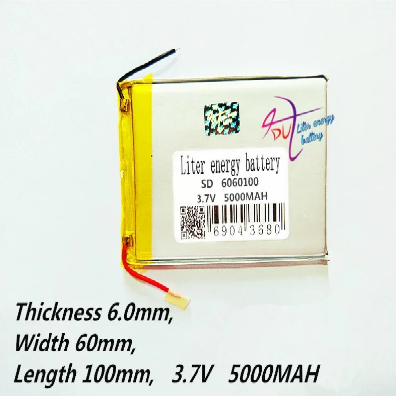 Bateria de polímero de lítio, 3.7v 6060100 5000mah, pode ser personalizada por atacado, certificação de qualidade ce fcc rohs msds, 1 peça