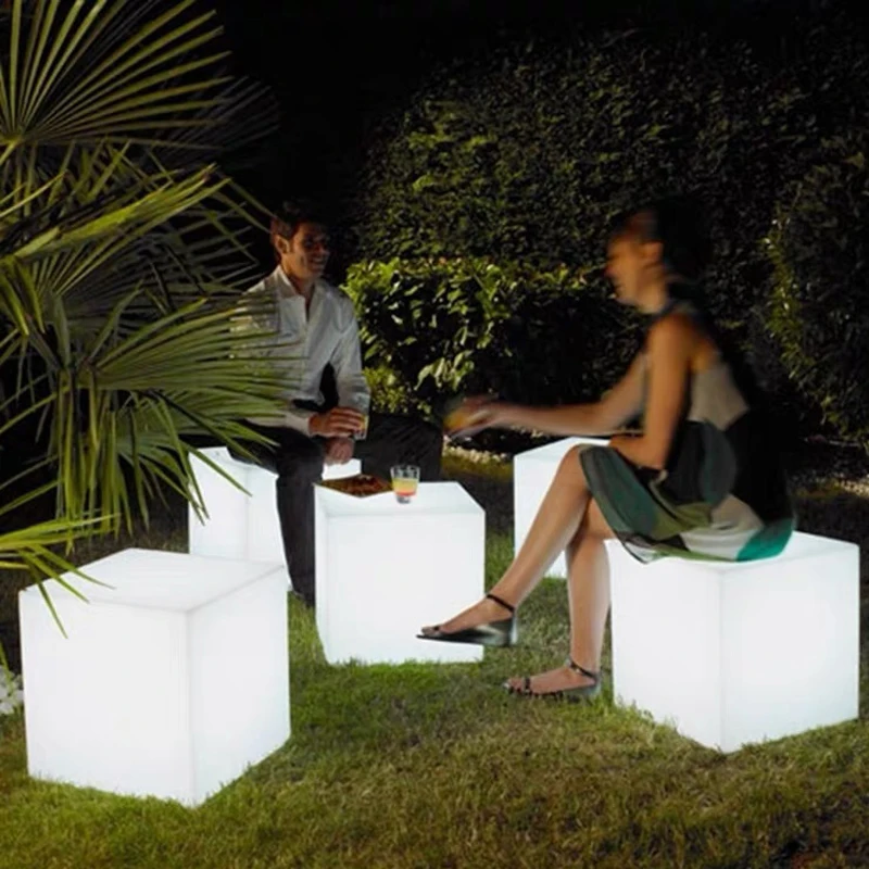 LED Light Square Table 80*80*80cm Multifunctional Coffee Tables Outdoor Garden Furniture Camping Cube Chairs Party Stool Riq-80