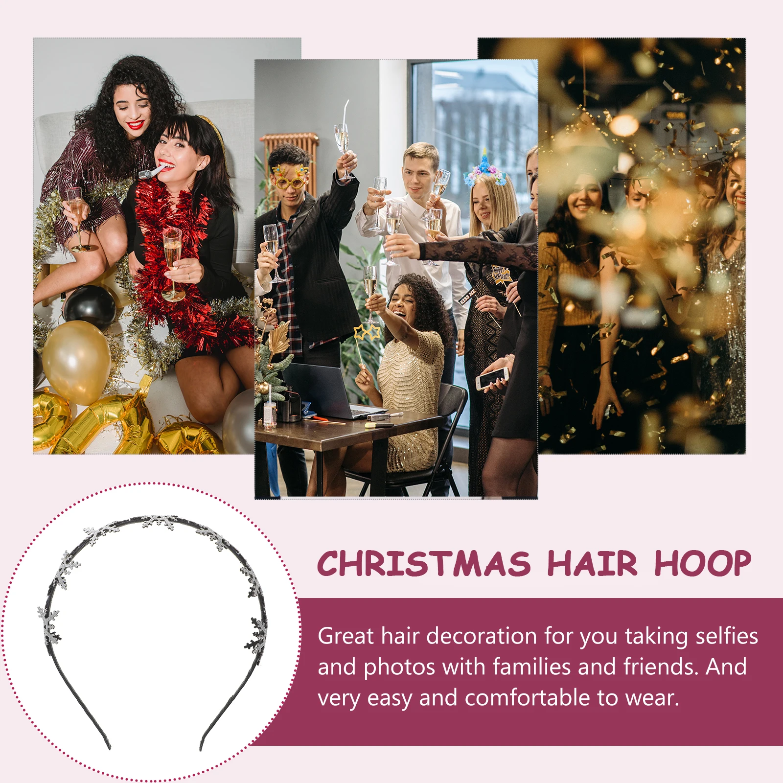 

Glitter Snowflake Hair Hoop Christmas Theme Kids Hair Band Party Favor Holiday Dress Up Accessory for New Year Easter