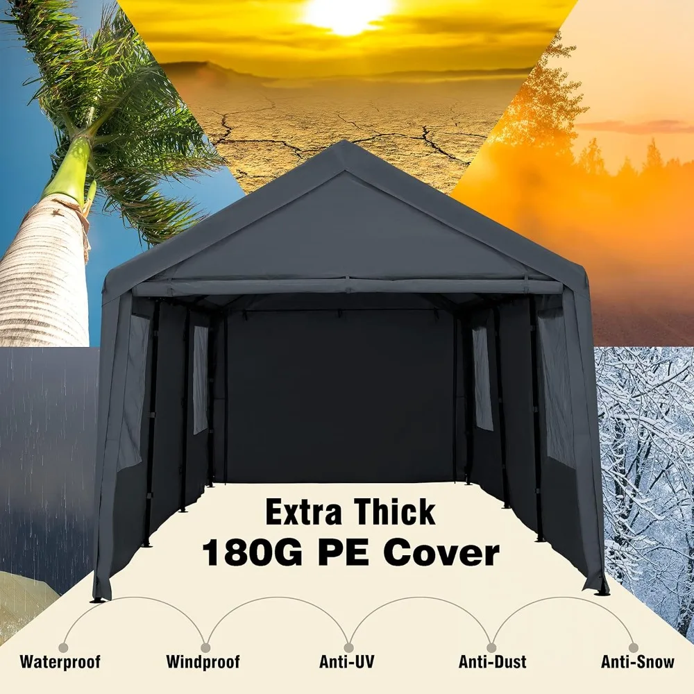 10x20ft Carport Canopy Heavy Duty Car Tent with Removable Sidewalls & Doors, Portable Car Port Garage Shelter for Boat