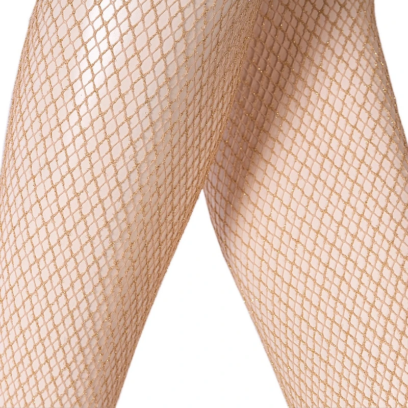 2026 New Gold Silver Thread Glitter Pantyhose Women Sexy V-Cut Style Carnival Fishnet Tights Summer Plus Size Underwear