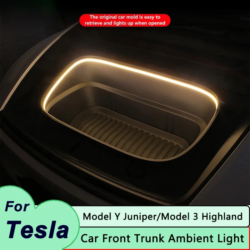 For Tesla Model 3 Highland 2024 Frunk Light Strip Front Trunk LED Ambient Lighting Model Y Juniper 2025 Car Interior Accessories