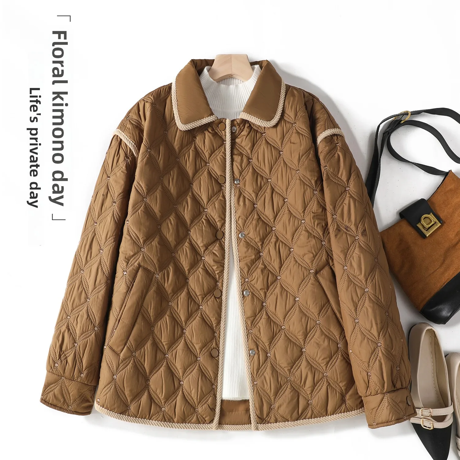 

Fall Winter New Style Women's Cotton Jacket Sea Mysterious Small Fragrance Trendy Thickened Long Sleeve Regular Fit Coat