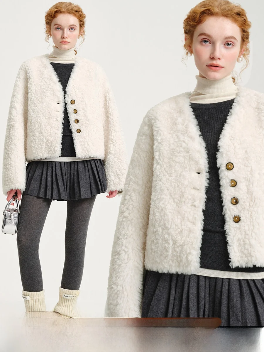 

Korean Sle plus Size 00% Wool Fur Coat V-Ne Thiened Autumn Winter ort Coat Women's Faion Warmth Outerwear